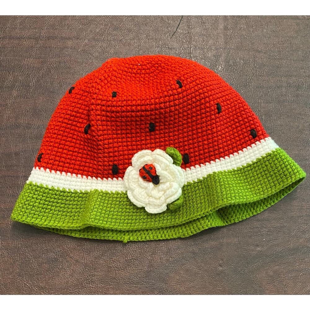 SeattleHats Watermelon Crochet Bucket Hat Ladybug Flower Kids Handmade Artisan